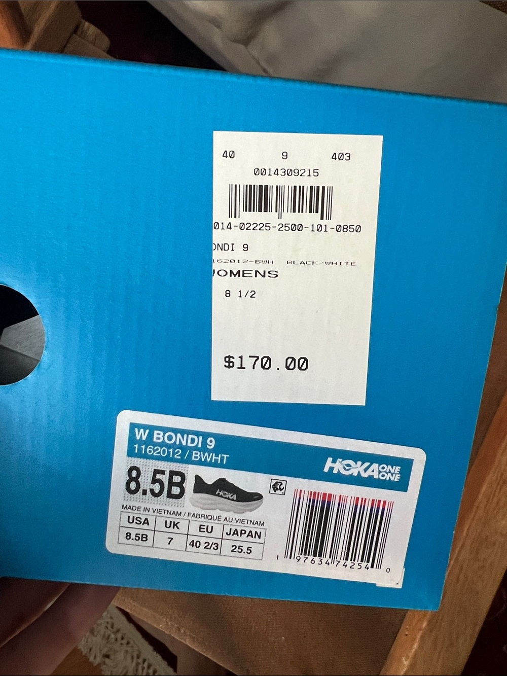 Hoka Bondi 9 Black and White Cushioned Running Sneakers - Picture 4 of 4